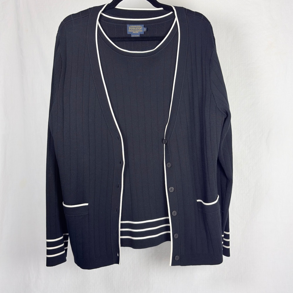 Pendleton Womens Black Silk Blend Cardigan & Shell Twin Set XL Classic Luxury